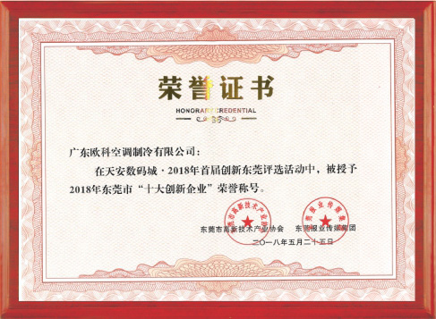 东莞十大创新企业证书